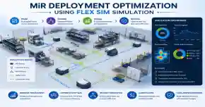 FlexSim simulation of MiR robots transporting totes between auto bagging machines