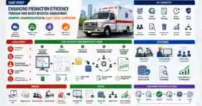 Ambulance manufacturing workflow showing PDM revision management, drawing standardization, legacy data conversion, and engineering change control