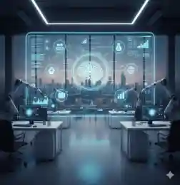 AI-powered engineering workspace with robotic automation, data analytics, and digital dashboards