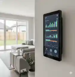 Smart home energy monitoring dashboard displaying energy consumption and performance data